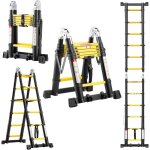 Teeno ? �chelle t�lescopique aluminium 3, 8 m ? 14 marches ? charge max 150 kg ? pliable avec roues amovibles ...