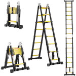 Teeno �chelle t�lescopique en aluminium 5 m (2, 5 + 2, 5), escabeau 2x8 marches pliable professionnel ...