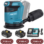Teetok - ponceuse orbitale al�atoire sans fil, sans balais, ponceuse 18v � 125mm, compatible avec la ...