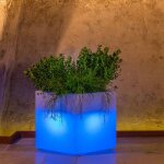 Pot de fleurs lumineux cube led carr en rsine h 40 40x40 lampe bleue