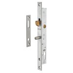 Boitier de serrure encastrable  crochet  cylindre pour porte coulissante, axe 16mm, bouts carrs, zingu ...
