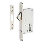 Boitier de serrure encastrable  crochet  cylindre pour porte d'entre coulissante, axe 40mm, bouts ...