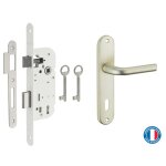 Thirard - garniture serrure encastrable  cl + ensemble poignes leto, axe 40mm, bouts ronds, blanc, ...