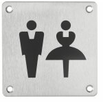 Plaque de signalisation wc mixte ,  visser, inox bross, marquage noir, 100x100mm thirard