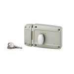 Serrure en applique pour porte de garage, 120x90mm, gauche, bouton poussoir, cylindre 55mm et poignée, ... Serrure en applique pour porte de garage, 120x90mm, gauche, bouton poussoir, cylindre 55mm et poignée, ...
