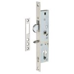 Boitier de serrure encastrable  crochet  cylindre pour porte coulissante, axe 20mm, bouts carrs, zingu ...