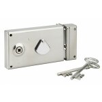 Serrure horizontale de grille en applique � cl� � fouillot pour portail, droite, axe 58mm, 140x82mm, ...