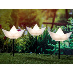 Tige de jardin solaire  bateau en papier  - set de 3 - clairage dcoratif avec led blanc chaud
