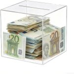 Tirelire qui ne s'ouvre pas, 15 x 14, 8 x 14, 8 cm tirelire en acrylique, transparente, sans ouverture, ...