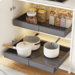Tiroir coulissant cuisine adhesif, bac coulissant placard cuisine, organisateur d'armoires de cuisine ...