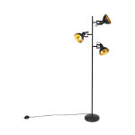 Qazqa - tommy - lampadaire - 3 lumire - h 153 cm - noir et or - rustique - clairage intrieur - salon ...