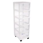 Eda - tour de rangement 5 tiroirs grand modle avec roulettes blanc ceruse