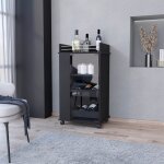 Tuhome concept - tuhome chariot de bar lusk avec �tag�re pour 2 bouteilles, porte en verre et roulettes ...