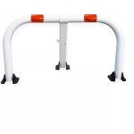 Ultra secure - arceau parking renforc� (50mm) blanc pieds noirs bandes rouges - arceau anti - stationnement ...