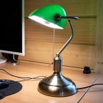 Lampe de banquier en verre lampe de table r�glable lampe de bureau r�tro vert interrupteur � tirette, ...
