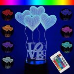 Veilleuse lampe illusion coeur 3d love, romantique led lampe forme coeur 16 couleur avec t�l�commande ...