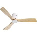 Ventilateur de plafond 132cm, avec 3 pales en bois massif, silencieux, moteur dc r�versible, t�l�commande, ...