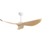 Ventilateur de plafond 132cm, avec 3 pales courb�es en abs, 6 vitesses, moteur dc r�versible, t�l�commande, ...