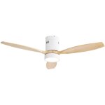 Ventilateur de plafond moteur dc 132 cm avec 3 pales en bois massif, 6 vitesses, lumi�re led dimmable, ...