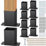 Vevor lot de 10 support de poteau bois 4''x4'' 102x102 mm base de poteaux interne 91x91 mm acier au carbone ...