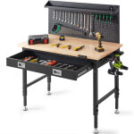 Vevor poste de travail avec dessus en chene, hauteur reglable de 28 a 39, 5 , base robuste en acier au ...