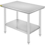 Vevor table de travail cuisine inox 60x90x80 cm plan de travail cuisine en 2 etage table de travail en ...