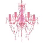 Lustre avec 5 ampoules crystal rose