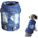 Vintage d�lav� veste en jean jumpsuit blue jean v�tements pour petit chien animal domestique (xs),