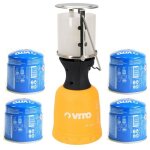 Lampe à gaz + 4 cartouches gaz 190gr perçables butane vito Lampe à gaz + 4 cartouches gaz 190gr perçables butane vito