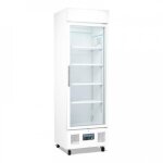 Vitrine ventil�e positive 368 litres, sur roulettes, avec bandeau lumineux, blanche, 340 w, 220 v - mono ...