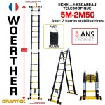 Woerther - echelle - escbeau t�lescopique 5m / 2m50 avec barre stabilisatrice - charge maximal 150kg ...