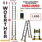 Woerther - echelle - escbeau t�lescopique 5m60 / 2m80 avec barre stabilisatrice - charge maximal 150kg ...