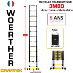 Woerther - echelle t�lescopique 3m80 avec barre stabilisatrice - charge maximal 150kg - garantie 5 ans ...