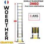 Woerther - echelle t�lescopique 3m80 avec barre stabilisatrice - charge maximal 150kg - garantie 5 ans ...