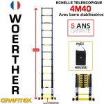 Woerther - echelle t�lescopique 4m40 avec barre stabilisatrice - charge maximal 150kg - garantie 5 ans ...