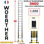 Woerther - echelle t�lescopique 5m20 avec barre stabilisatrice - charge maximal 150kg - garantie 5 ans ...