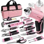 Workpro - bo�te � outils pink rose 53 pi�ces avec tournevis sans fil 3, 7 v, caisse � outils complete ...