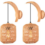 Applique murale r�tro lampe murale abat - jour en rotin tiss� luminaire murale r�glable �16cm - 2pcs