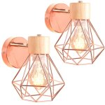 Wottes - applique murale industrielle vintage lampe murale fer forg� bois �clairage diamant d�coration ...