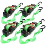 Wiltec - jeu 4 sangles d'arrimage 320 dan pes 3x25mm traction crochet en forme s avec tendeur  cliquet ...