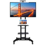 Yaheetech support tv sur pied meuble tv pied universel mobile avec 3 etag�res, support � 2 barre, hauteur ...