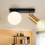 Zmh - plafonnier 2 flammes vintage plafonnier spot: plafonnier noir m�tal avec spots plafond gu10 dor�s ...