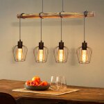 Zmh suspension r�tro vintage en bois � 4 lampes pour salle � manger design industriel avec spots ajustables ...