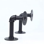 Zvd - set of 2 black iron industrial tube shelf brackets for custom wood shelf, metal wall mount and ...