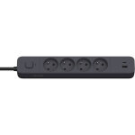 Bloc multiprises nf 2p + t 16a avec interrupteur quarx 4 prises + usb c - 1, 50m - noir