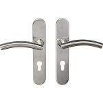 Ensemble de poignées sur plaque tempo classic en inox bricard avec trou de cylindre Ensemble de poignées sur plaque tempo classic en inox bricard avec trou de cylindre
