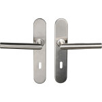 Ensemble de poign�es sur plaque tempo disco en inox bricard avec trou de cl�