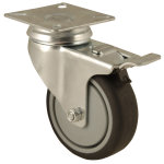 Roulette pivotante caoutchouc  frein 75mm 60kg