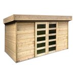 Abri de jardin malm� en bois trait� en madriers de 28mm � embo�ter. 3932 x 3052mm