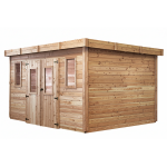 Abri madriers bois massif / 28 mm / surface ext�rieur 12, 32 m2 / toit plat / couverture polycarbonate ...